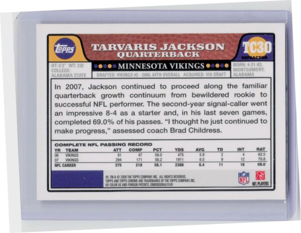 2008 Topps Chrome Tarvaris Jackson Refractors #TC30 Vikings - Image 3
