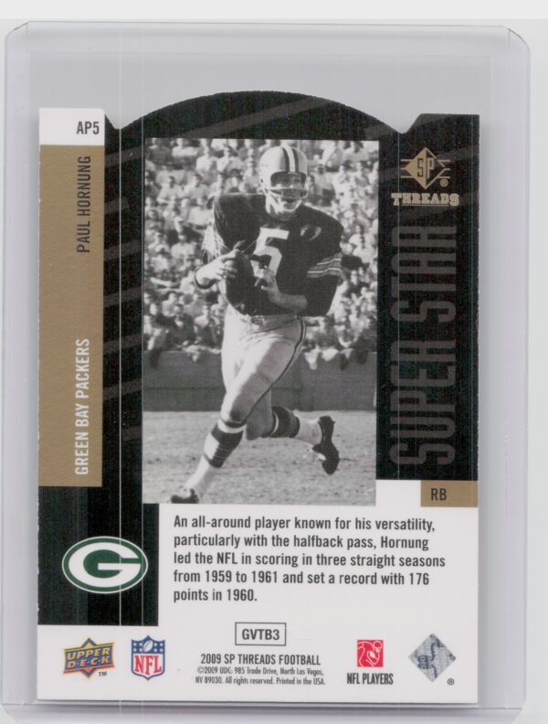 2009 SP Threads Paul Hornung #AP5 Packers Die Cut - Image 3