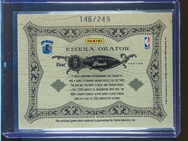 2010-11 Gold Standard Emeka Okafor JSY /249 #17 Hornets Gold Crowns Materials - Image 3