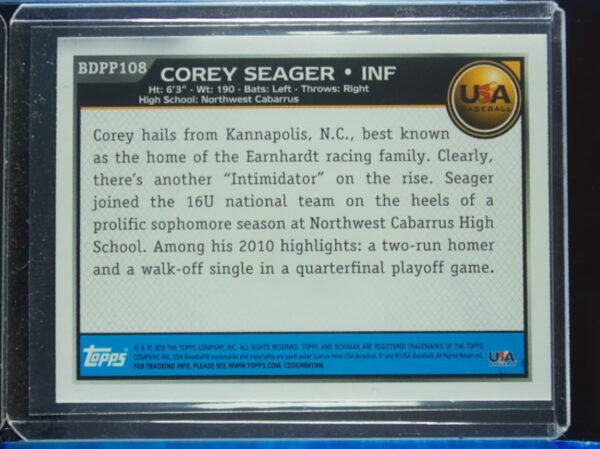 2010 Bowman Draft Picks & Prospects Corey Seager #BDPP108 USA Chrome Prospects - Image 3