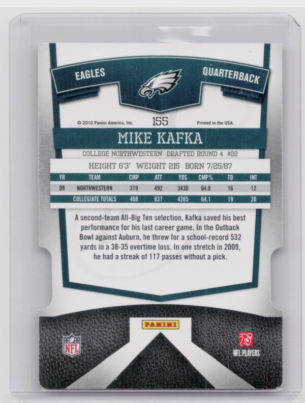 2010 Donruss Elite Mike Kafka Status SN87 #155 Eagles - Image 3