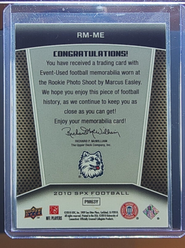 2010 SPx Marcus Easley SN375 MEM #RM-ME Huskies Rookie Materials - Image 3