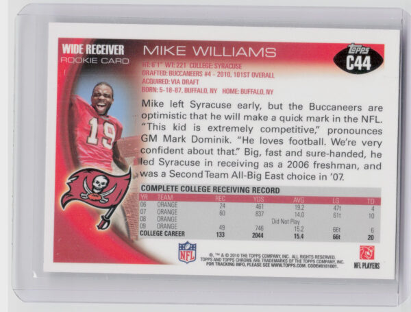 2010 Topps Chrome Mike Williams RC #C44 Buccaneers - Image 3