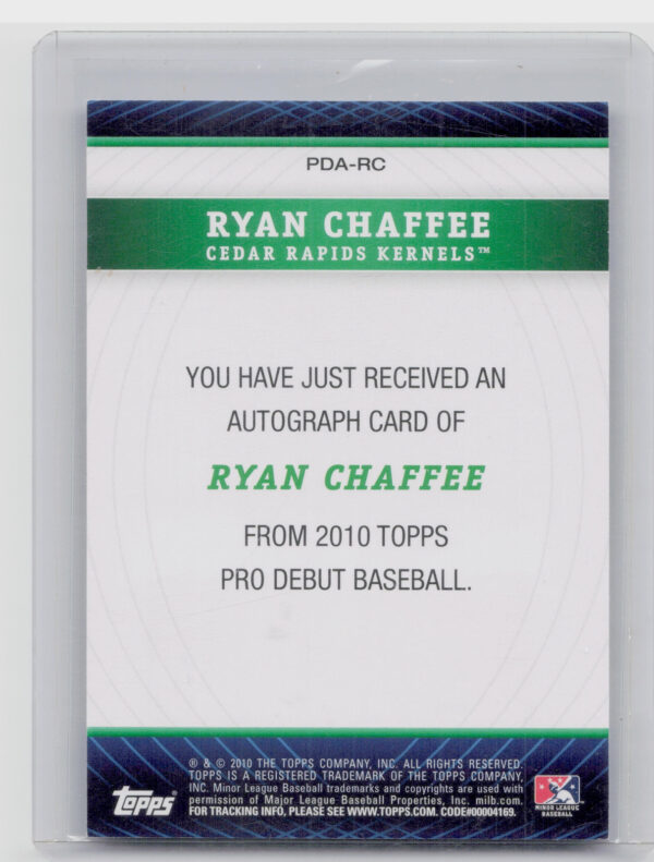 2010 Topps Pro Debut Ryan Chaffee #PDA-RC Kernels Prospect Autographs - Image 3
