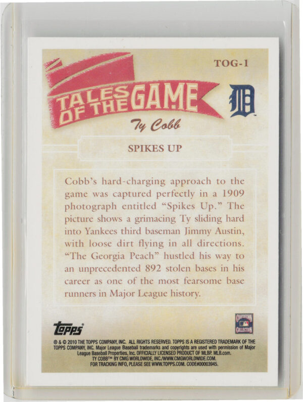 2010 Topps Spikes Up (Ty Cobb) #TOG-1 Tigers Tales of the Game - Image 3