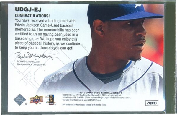 2010 Upper Deck Edwin Jackson JSY #UDGJ-EJ Tigers UD Game Jersey - Image 3