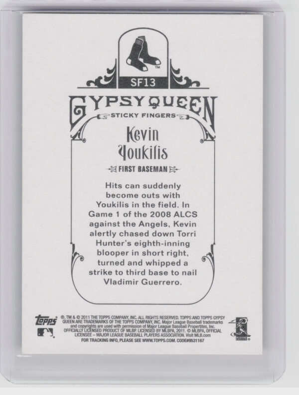 2011 Topps Gypsy Queen Kevin Youkilis #SF13 Sox Sticky Fingers - Image 3