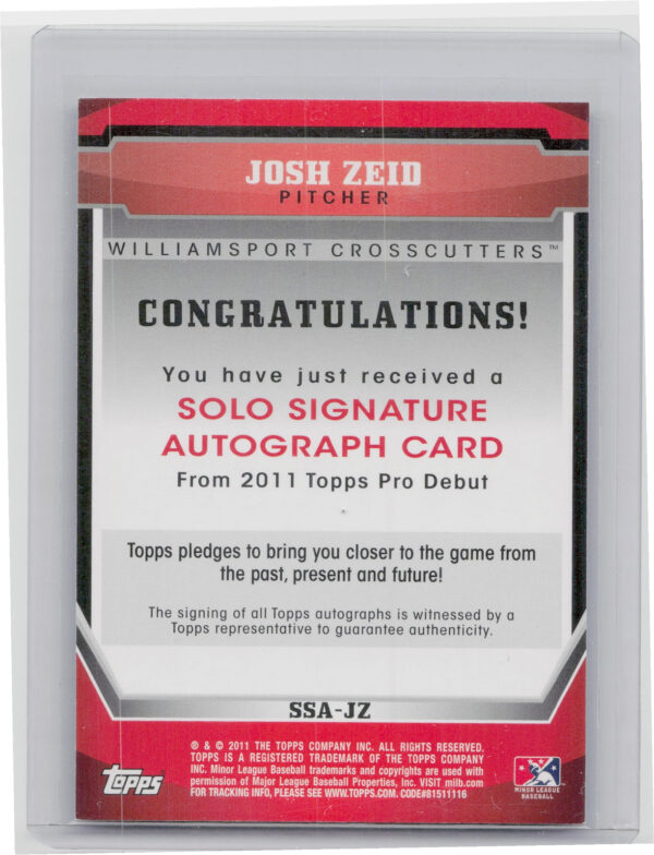 2011 Topps Pro Debut Josh Zeid AU #SSA-JZ Crosscutters Solo Signatures - Image 3
