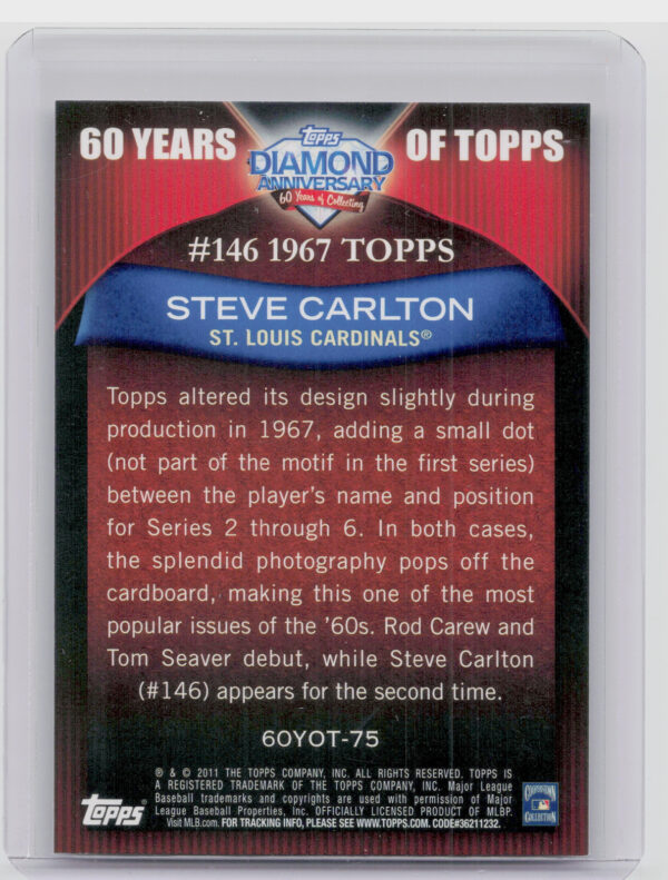 2011 Topps Steve Carlton #146 Cardinals 60 Years of Topps Original Back - Image 3