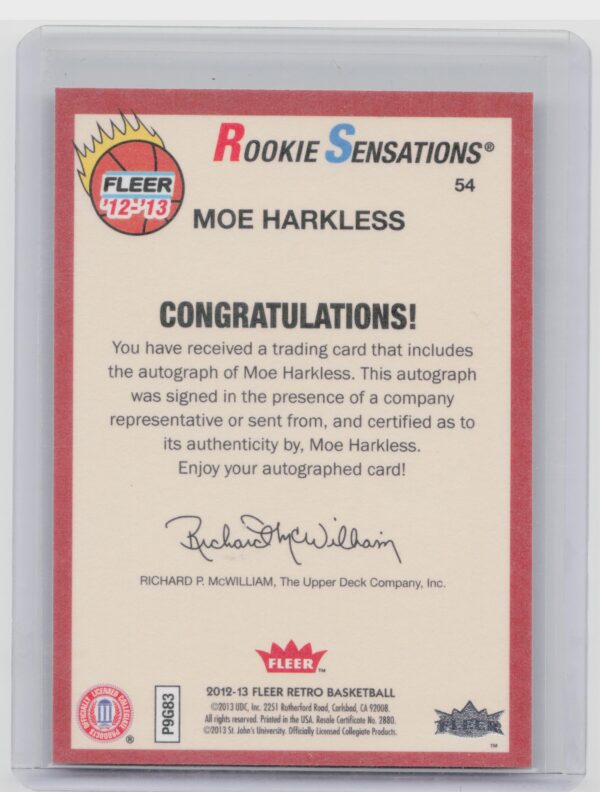 2012-13 Fleer Retro Maurice Harkless AU #54 Storm Autographs - Image 3