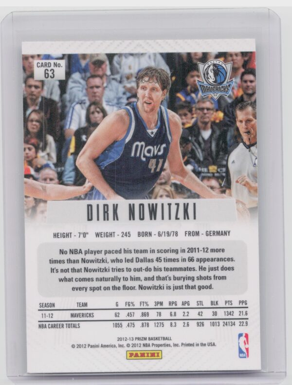 2012-13 Panini Prizm Dirk Nowitzki #63 Mavericks - Image 3