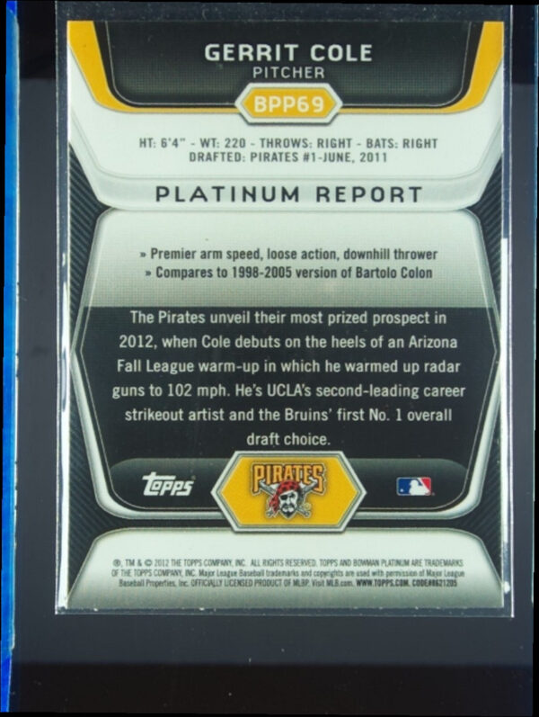 2012 Bowman Platinum Gerrit Cole #BPP69 Pirates Prospects X Fractors - Image 3