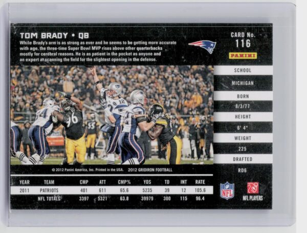 2012 Panini Gridiron Tom Brady #116 Patriots - Image 3