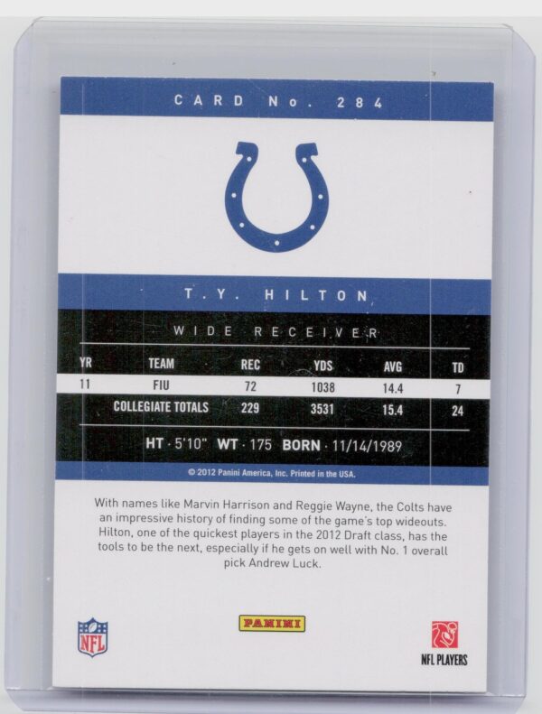 2012 Panini Prestige T.Y. Hilton RC #284 Colts - Image 3