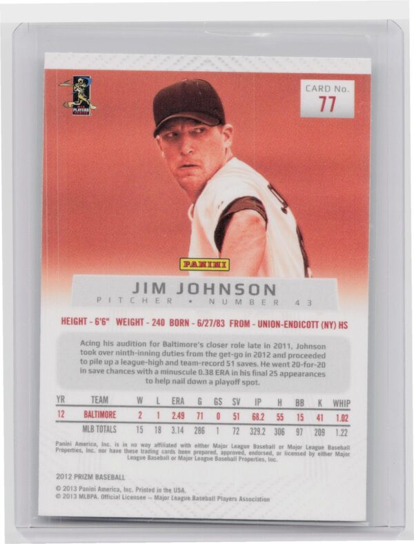 2012 Prizm Jim Johnson #77 Orioles - Image 3