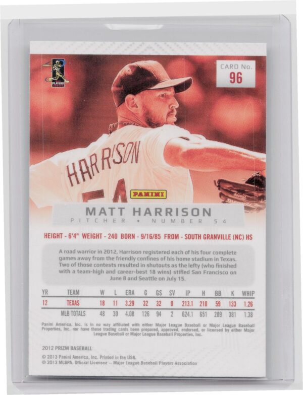 2012 Prizm Matt Harrison #96 Rangers - Image 3