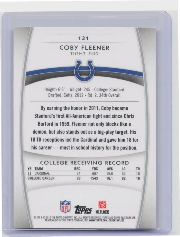 2012 Topps Platinum Coby Fleener Orange Refractors #131 Colts - Image 3