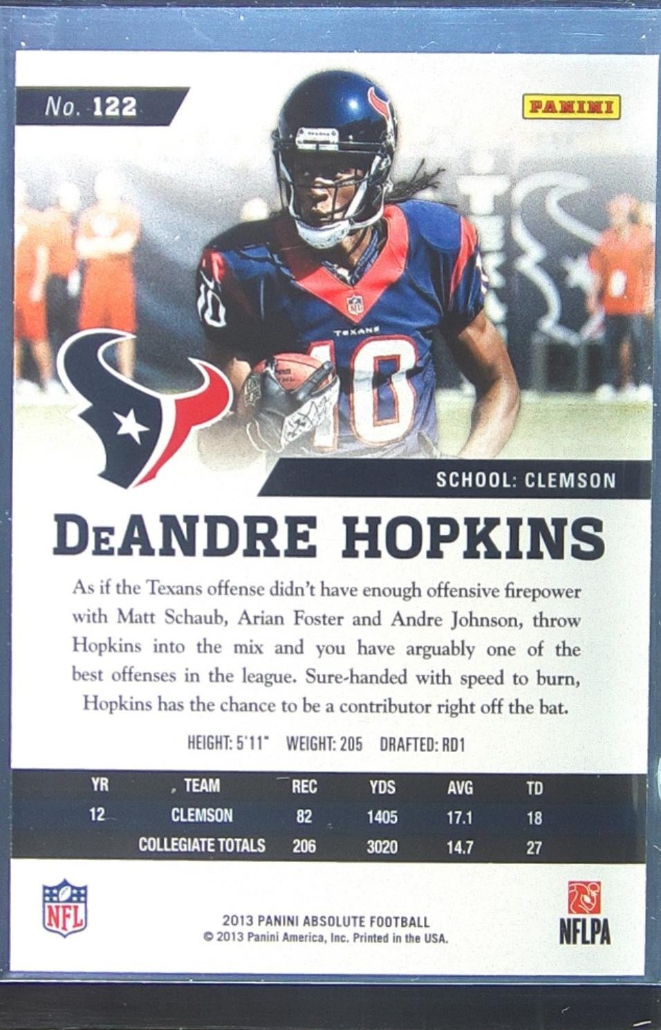 2013 Absolute DeAndre Hopkins Spectrum Blue VAR RC #122 Texans - Image 3