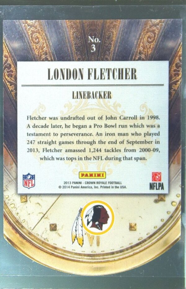 2013 Crown Royale London Fletcher #3 Redskins Test of Time - Image 3