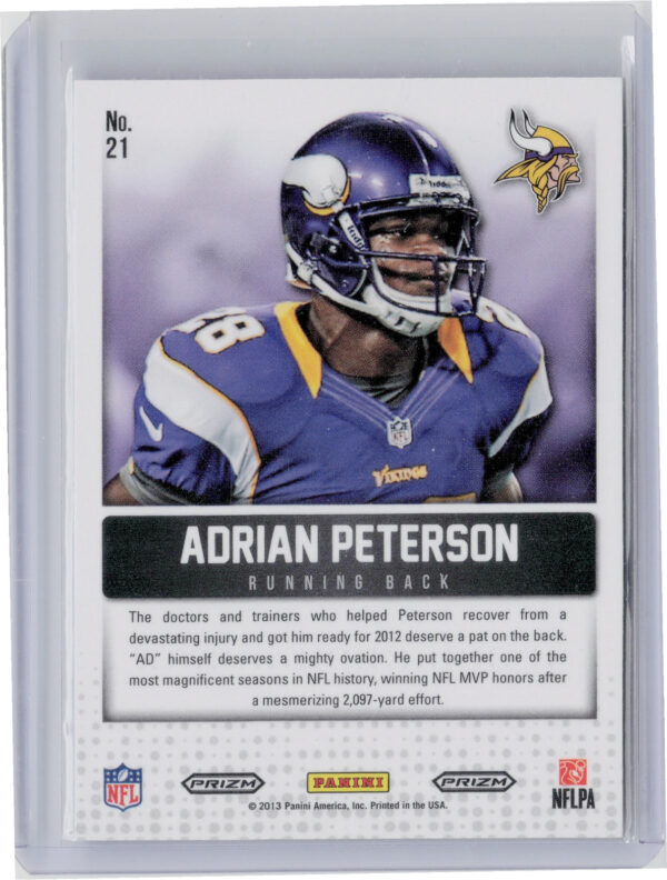2013 Panini Prizm Adrian Peterson #21 Vikings Cornerstones - Image 3