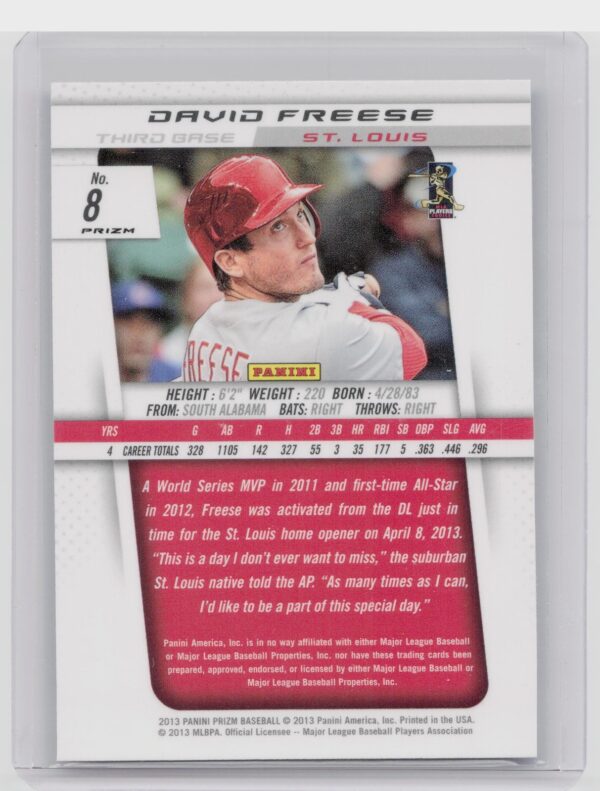 2013 Prizm David Freese Prizms Blue Pulsar #8 Cardinals - Image 3