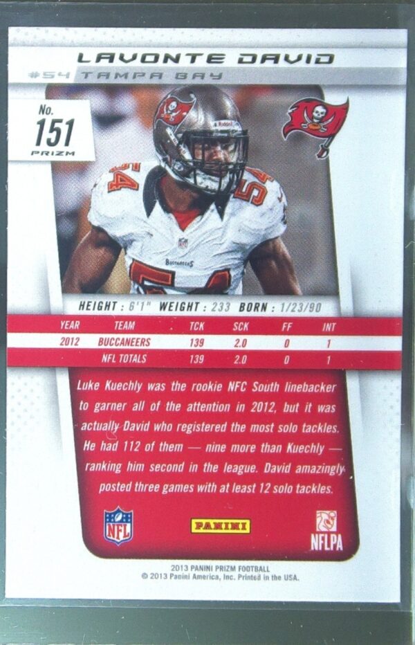 2013 Prizm Lavonte David Prizms Blue #151 Buccaneers - Image 3