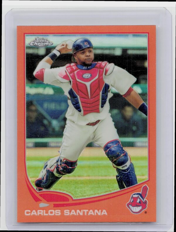 2013 Topps Chrome Carlos Santana Orange Refractors #21 Indians