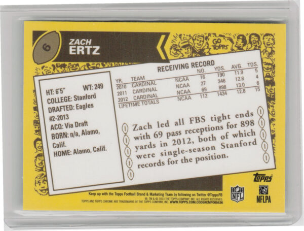 2013 Topps Chrome Zach Ertz #6 Eagles 1986 - Image 3