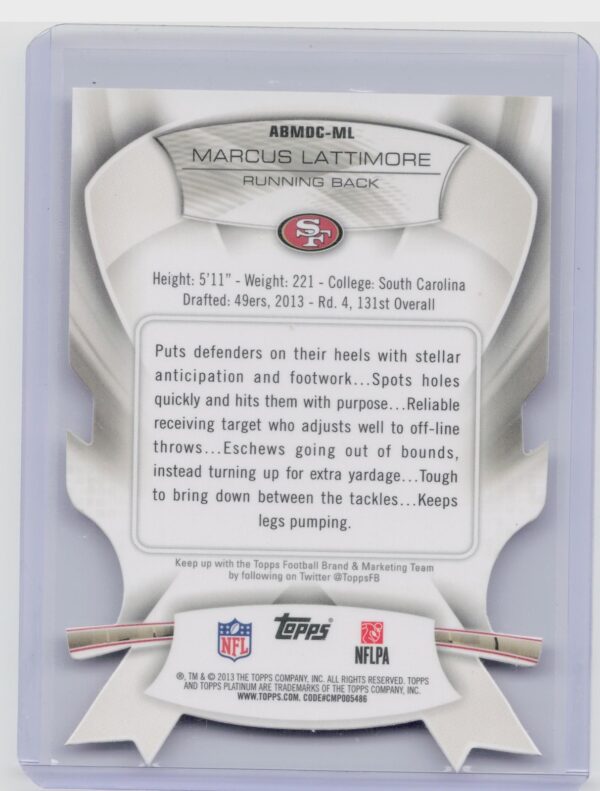 2013 Topps Platinum Marcus Lattimore #ABMDC-ML 49ers Pink Die Cut - Image 3