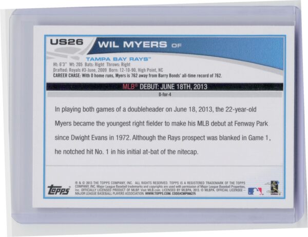 2013 Topps Update Wil Myers RC #US26 Rays - Image 3