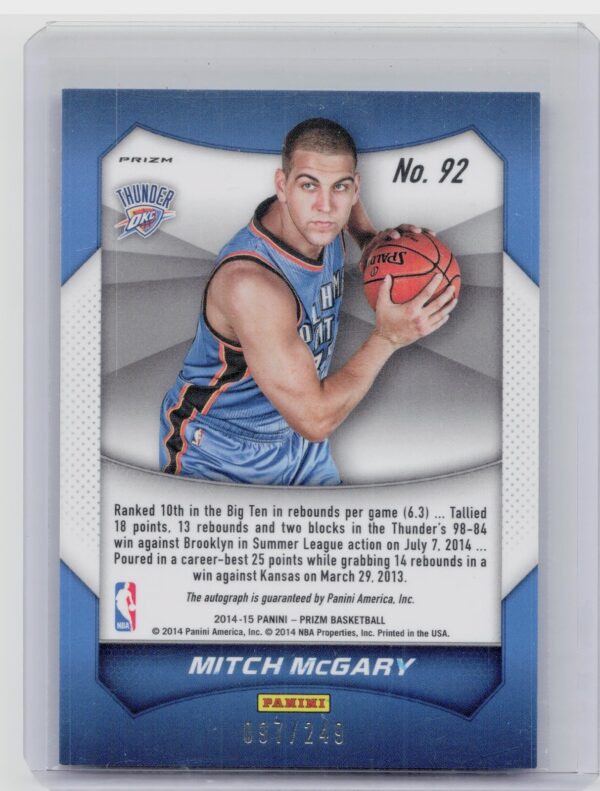 2014-15 Panini Prizm Mitch McGary AU SN249 #92 Thunder Autographs Prizms Blue Pu - Image 3