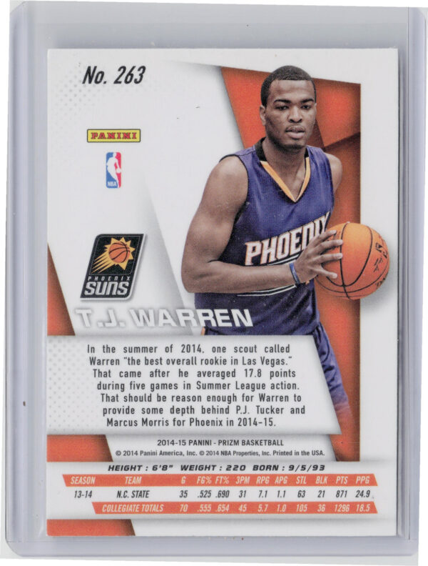 2014-15 Panini Prizm T.J. Warren RC #263 Suns - Image 3
