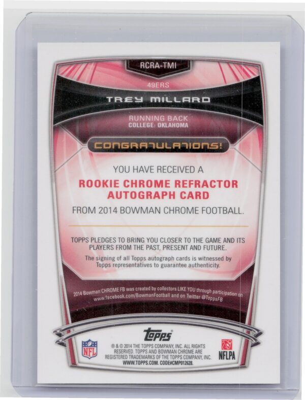 2014 Bowman Chrome Trey Millard AU SN199 #RCRA-TMI 49ers Rookie Autographs Blue - Image 3