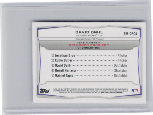 2014 Bowman David Dahl #BM-CRO3 Rockies Chrome Bowman Scout Top 5 Mini Refractor - Image 3