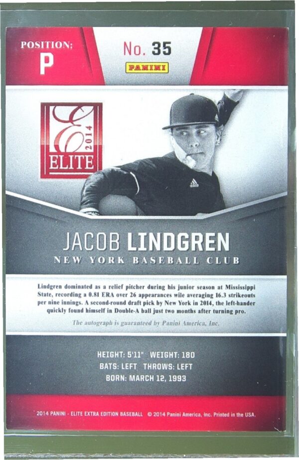 2014 Panini Elite Extra Edition Jacob Lindgren Auto /499 #35 Yankees Prospects - Image 3