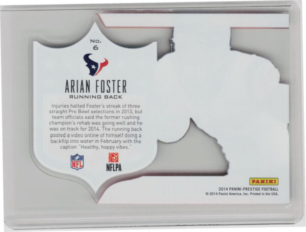 2014 Panini Prestige Arian Foster #6 Texans NFL Shield - Image 3