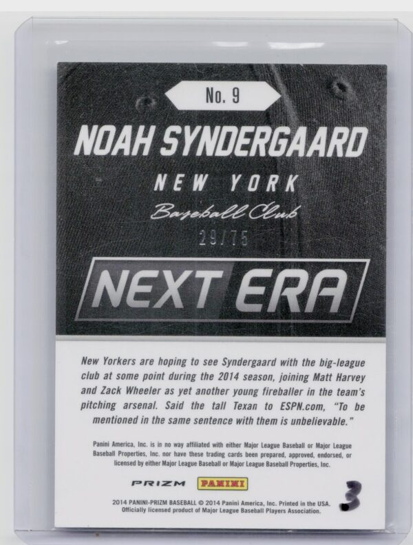 2014 Panini Prizm Noah Syndergaard SN75 #9 Mets Next Era Prizms Blue Mojo - Image 3