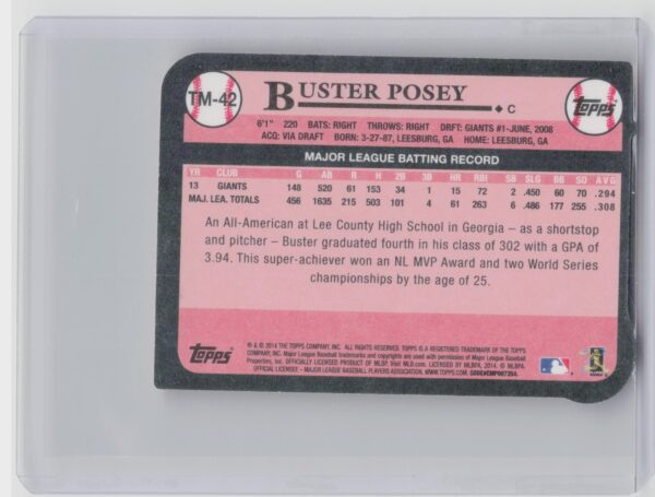 2014 Topps Buster Posey #TM-42 Giants 1989 Topps Die Cut Minis - Image 3