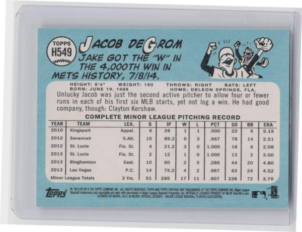2014 Topps Heritage Jacob deGrom RC #H549 Mets - Image 3