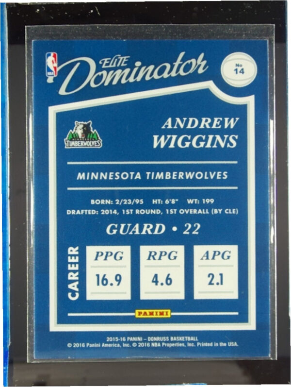 2015-16 Donruss Andrew Wiggins SN999 #14 Timberwolves Elite Dominator Veterans - Image 3