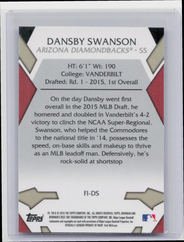 2015 Bowman's Best Dansby Swanson #FI-DS Diamondbacks First Impressions - Image 3