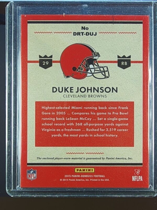 2015 Donruss Duke Johnson JSY #DRT-DUJ Browns Donruss Rookie Threads - Image 3