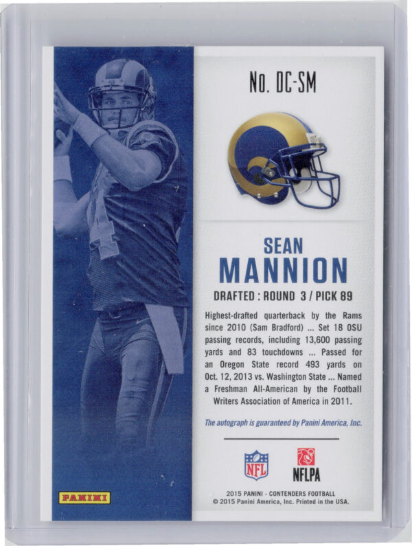 2015 Panini Contenders Sean Mannion AU SN199 #DC-SM Rams Draft Class Autographs - Image 3