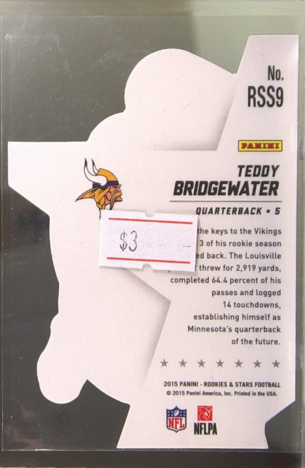 2015 Panini Rookies & Stars Teddy Bridgewater #RSS9 Vikings Stars Die Cuts - Image 3