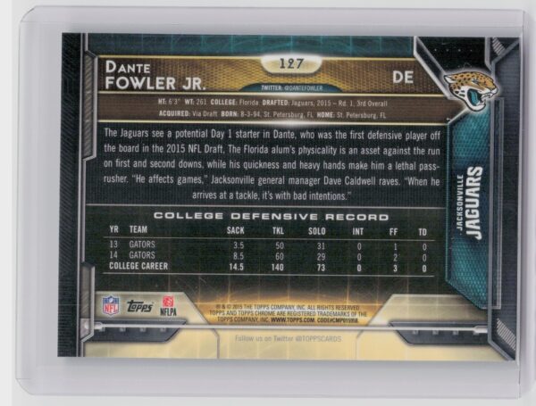 2015 Topps Chrome Dante Fowler Jr. Green Refractor #127 Jaguars - Image 3