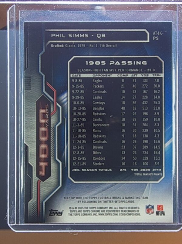 2015 Topps Chrome Phil Simms #AT4K-PS Giants All Time 4000 Yard Club - Image 3