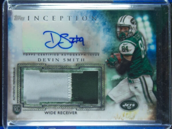 2015 Topps Inception Devin Smith AU MEM #AJP-DS Jets Autographed Jumbo Patches
