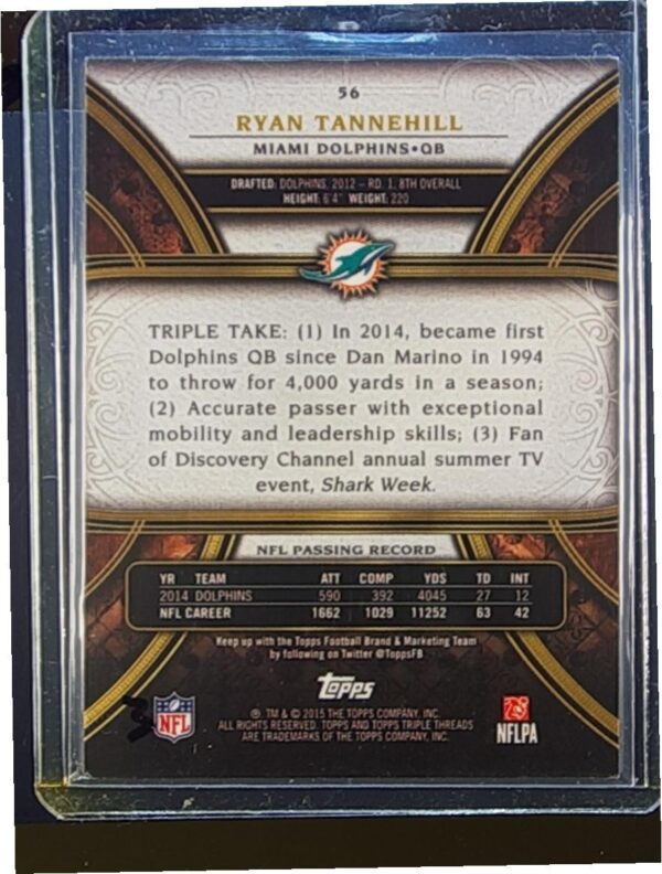 2015 Topps Triple Threads Ryan Tannehill Purple /232 #56 Dolphins - Image 3