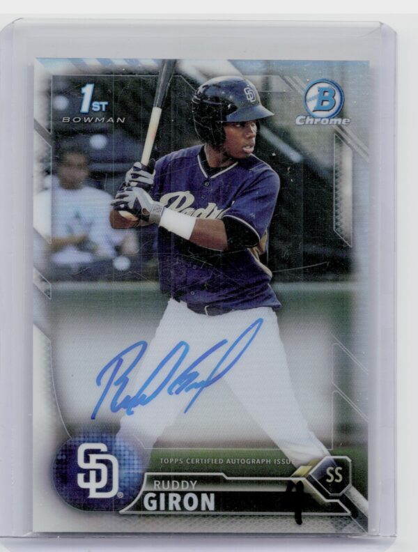2016 Bowman Ruddy Giron AU SN499 #CPA-RG Padres Chrome Prospect Autographs Refra