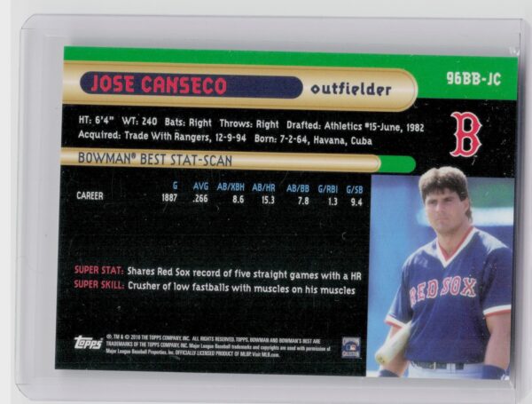 2016 Bowman's Best Jose Canseco #96BB-JC Sox 1996 Bowman's Best - Image 3